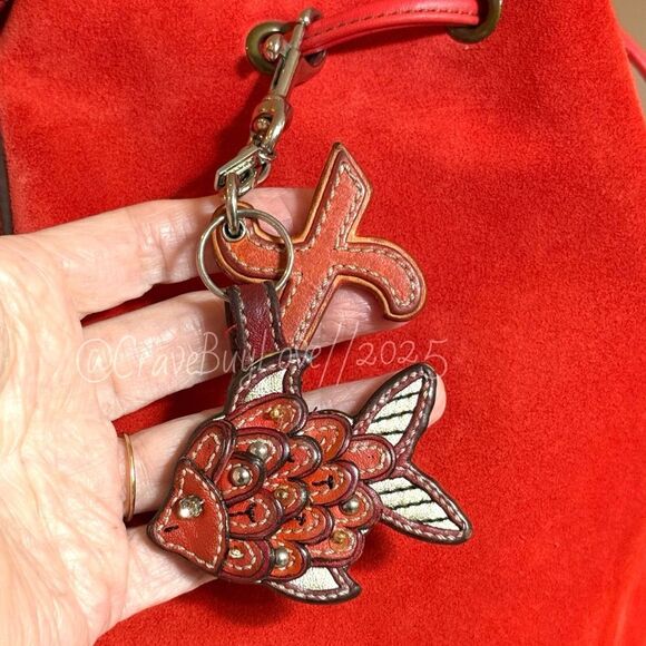 BIG VINTAGE COACH KOI & X CHARM VHTF VIBRANT STACKED LEATHER STUDS GLITTER VGUC - Picture 8 of 16